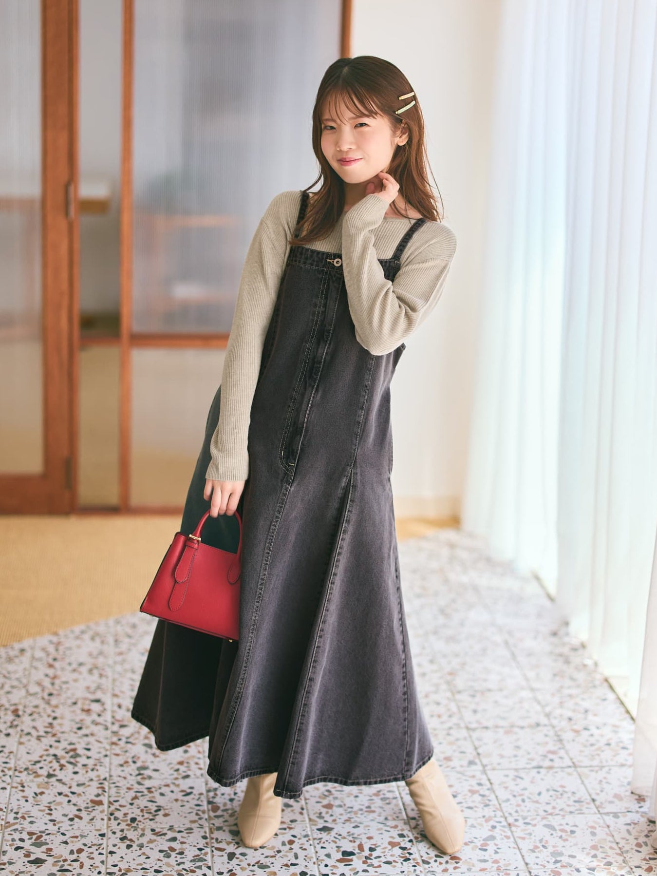 マチフレアデニムジャンパースカート-short & regular | 小柄・低身長