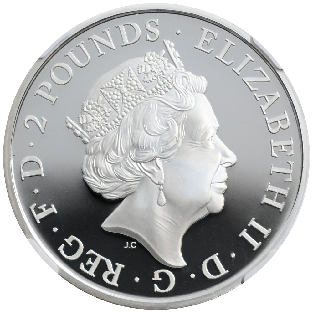 イギリス 2018 エリザベス2世 2ポンド 銀貨 NGC PF69UC ツードラゴン