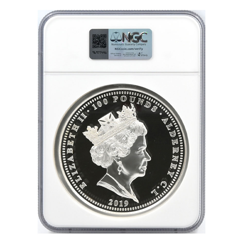 オルダニー島 2019 エリザベス2世 100ポンド 1キロ 銀貨 NGC PF69UC