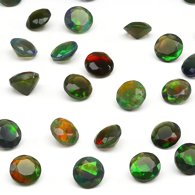 エチオピア産 ブラックオパール コインファセットカット ルース 4mm【3