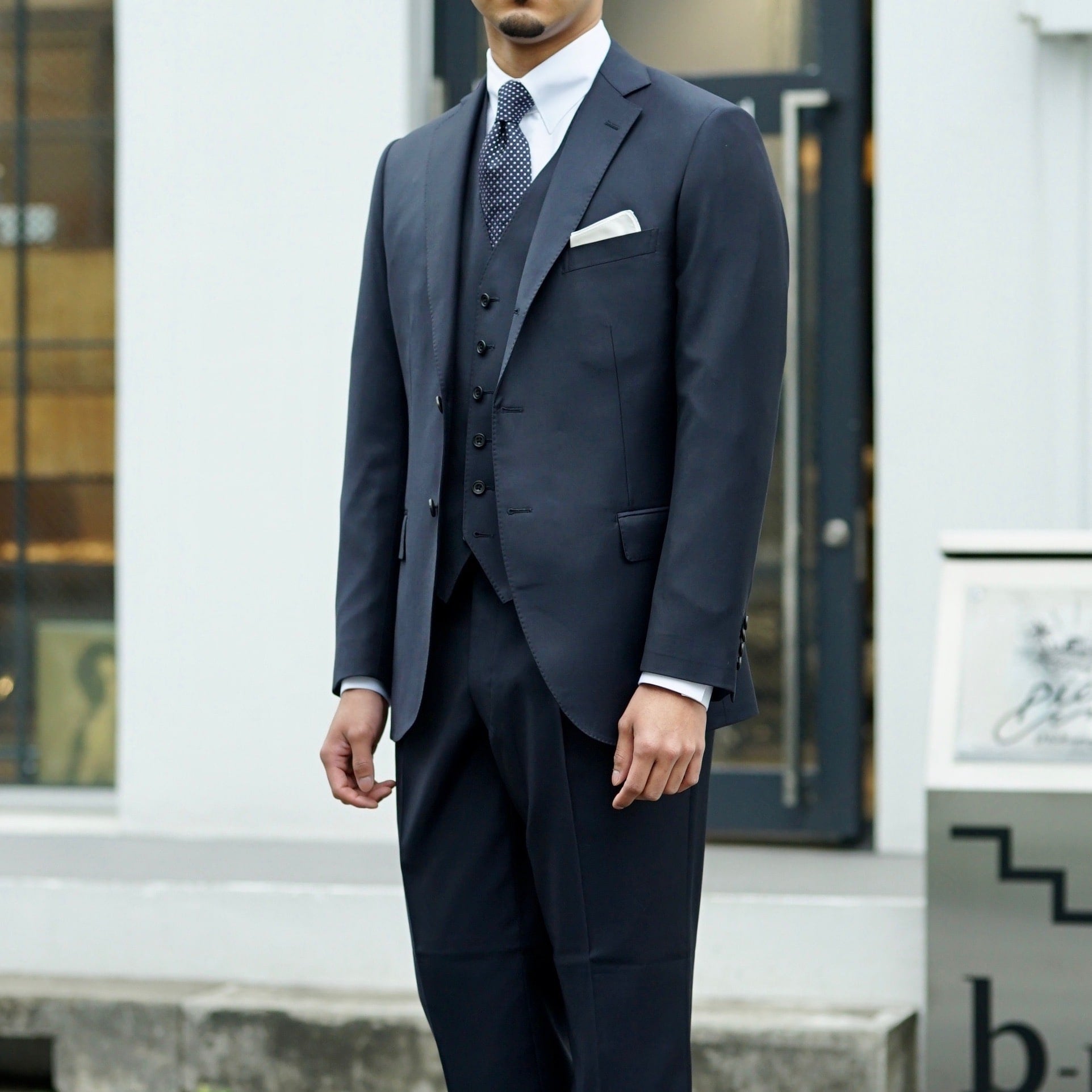 2次会用 ネイビー系オーダースーツ 国産生地 【結婚式 タキシード