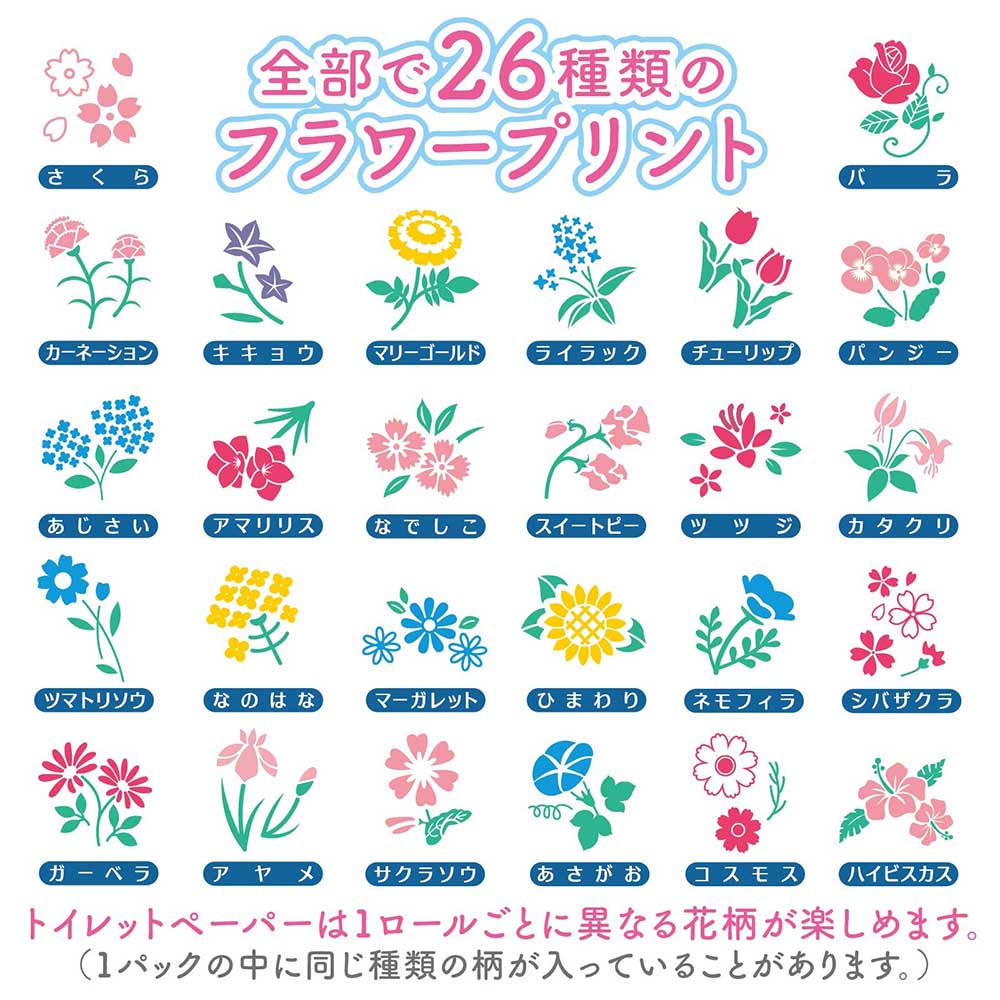 26種類の花柄】ふわはな 1.5倍巻き ダブル 45m｜8ロール｜8パック（芯
