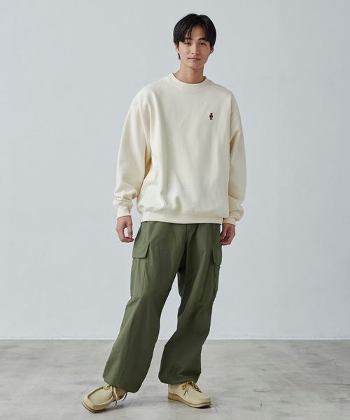 ワンポイントベア刺繍裏起毛クルーネックスウェット