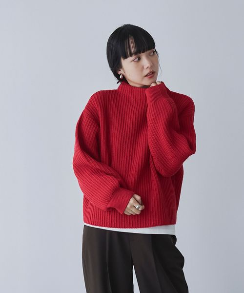 毛玉抑制/帯電防止】ラーベンモックネックニット