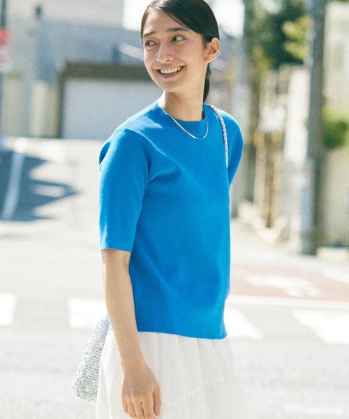 サラコソウバリクルー5分袖サマーニット