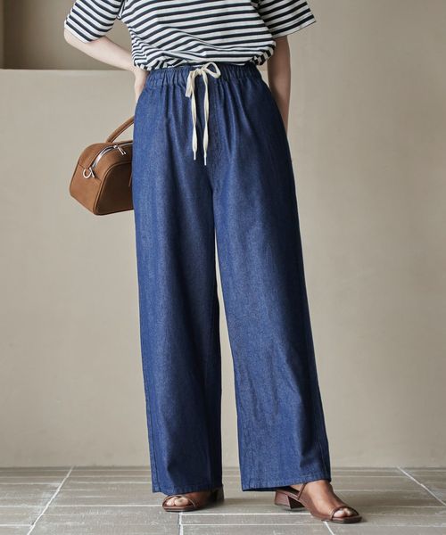 人気カラー”グレー”WEB限定再入荷！】コットンレーヨンデニムワイドパンツ