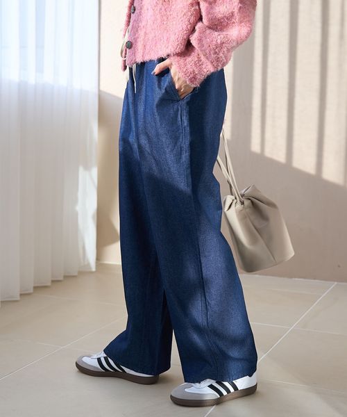 人気カラー”グレー”WEB限定再入荷！】コットンレーヨンデニムワイドパンツ