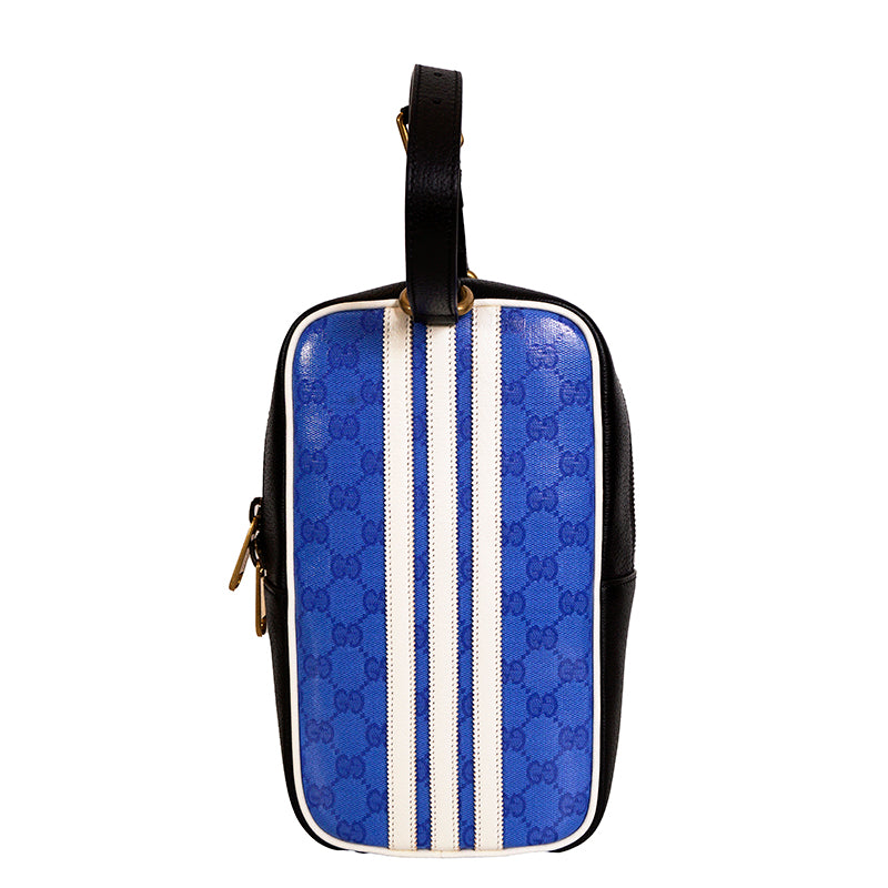 NEW $2025 GUCCI x ADIDAS Blue GG Supreme Crystal Coated Canvas Top