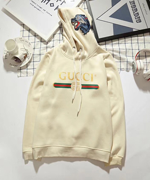 gucci パーカー グッチ プルオーバー フード パーカー wolf ロゴ 刺繍 狼