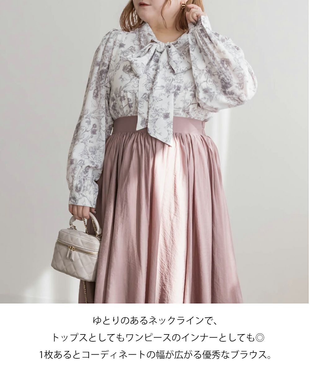 CLETTEオリジナル☆前後2WAY花柄リボンブラウス | 大きいサイズ