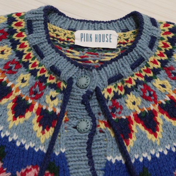 ブルー系薔薇編み込み丸ヨークカーディガン - ピンクハウス通販