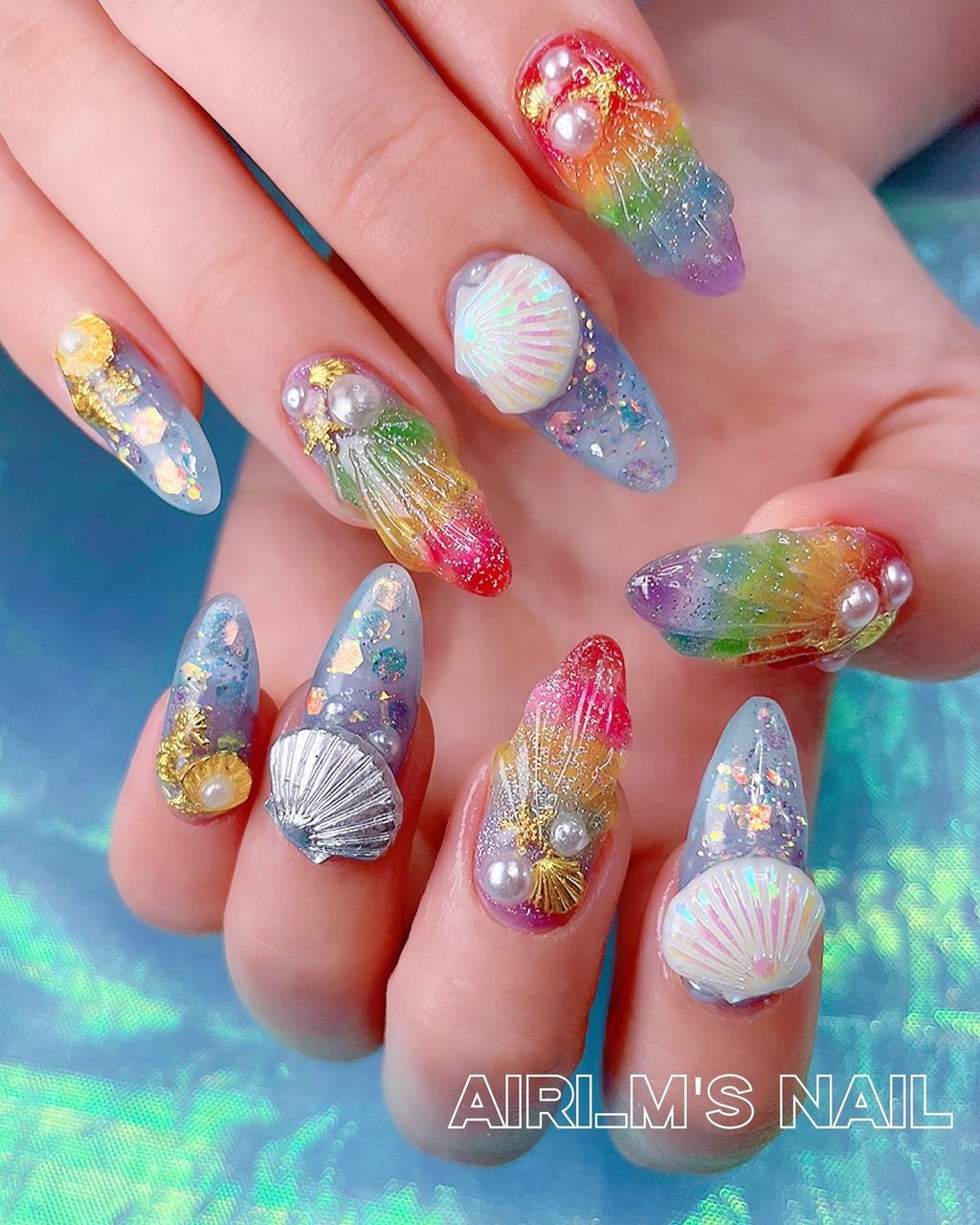 夏/ハンド/マーメイド/ロング/カラフル - あいりのネイルデザイン[No