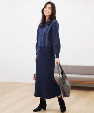 フェザーカーディガン×ニットスカートセットアップ / ANY