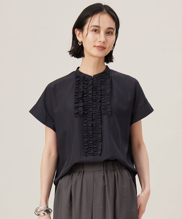 洗える】ソフトリネンフリルディティール ブラウス / 自由区