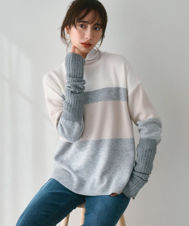 Oggi1月号掲載/洗える】ウールカシミヤ カラーブロック ニット / 23区