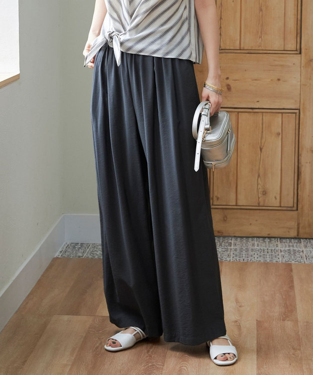 ウエストゴム・洗える】エアリーツイルワイド パンツ / 自由区