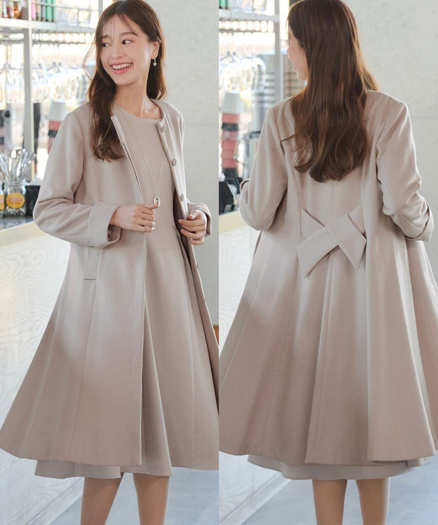 ウール混】ノーカラーバックリボンウールコート / Tiaclasse