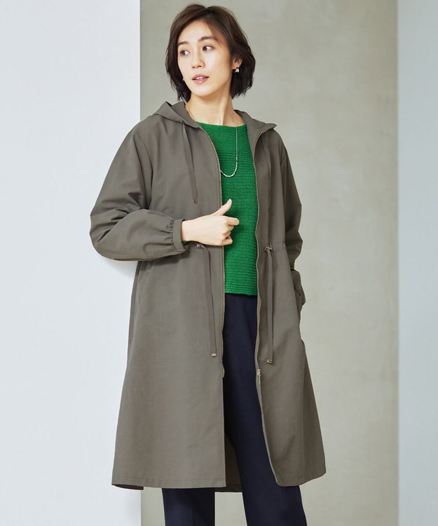 撥水加工・UVケア・洗える】ライトグログランフーデッド コート / 自由