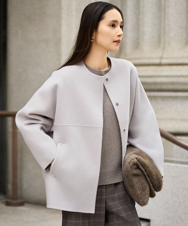 SHIHOさん着用】ウールリバーノーカラー コート / 自由区