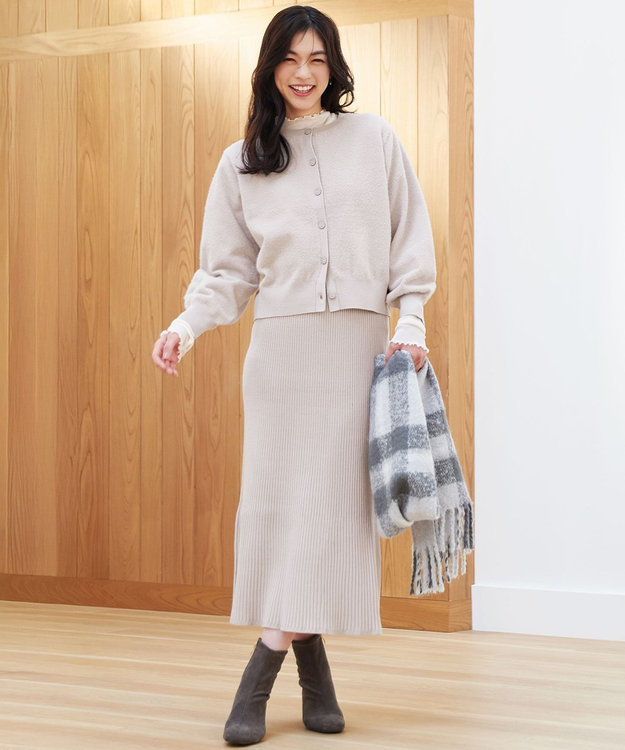フェザーカーディガン×ニットスカートセットアップ / ANY