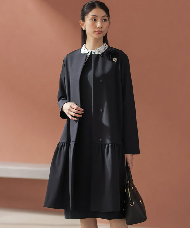 KUMIKYOKU NAVY】ダブルクロスストレッチ ノーカラーコート / 組曲