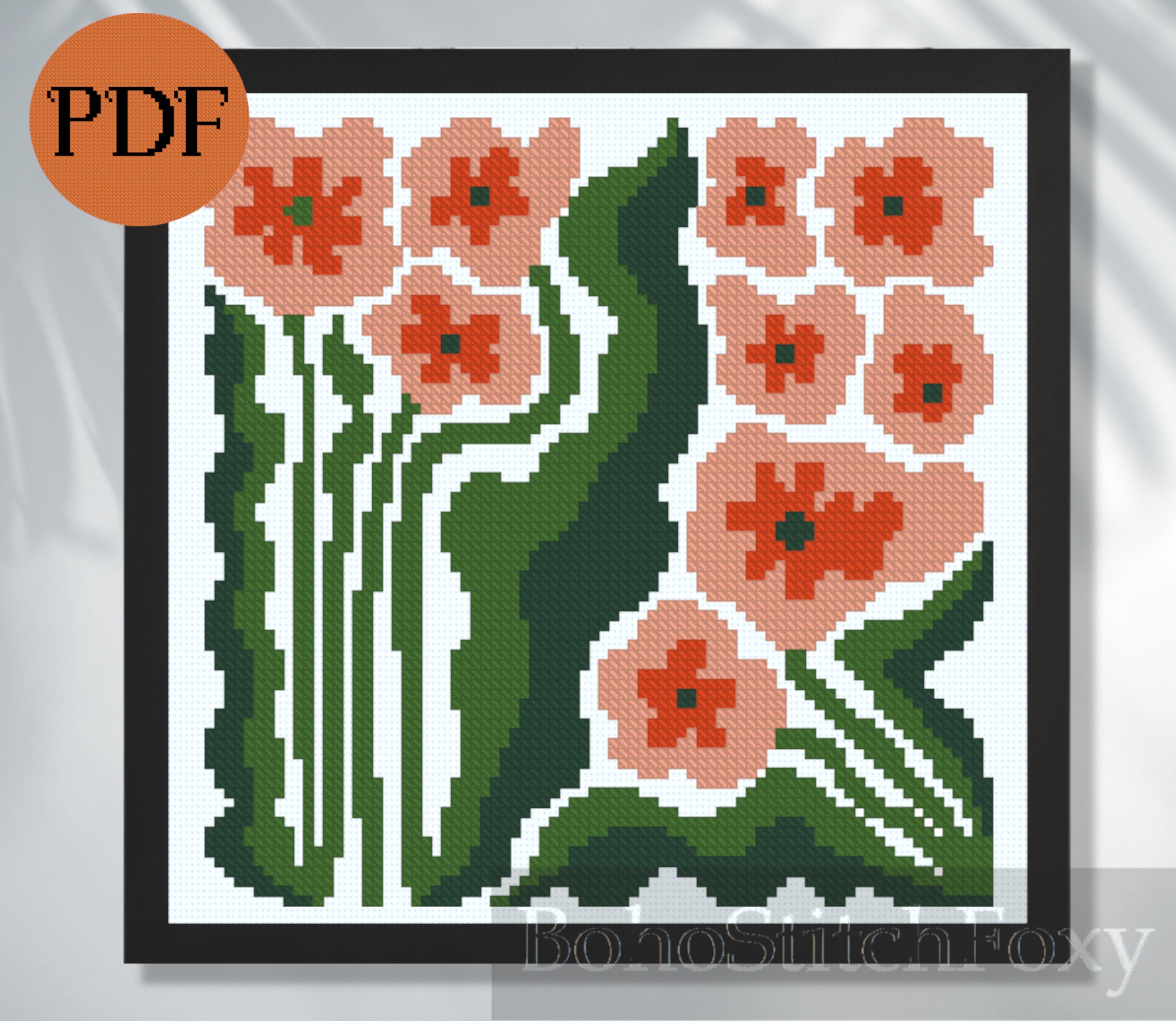 Poppy flower Cross Stitch Pattern – Cross Stitch Foxy