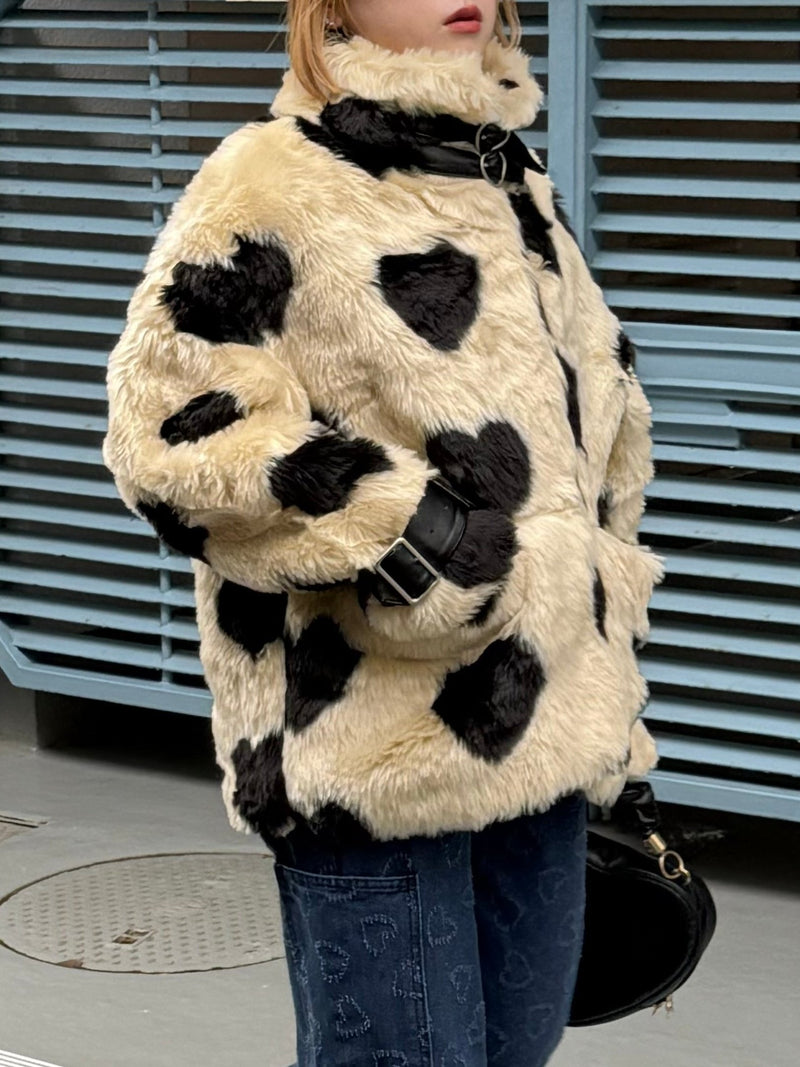 様 ファー風バケットハット ハート型装飾 様 ファー風バケットハット