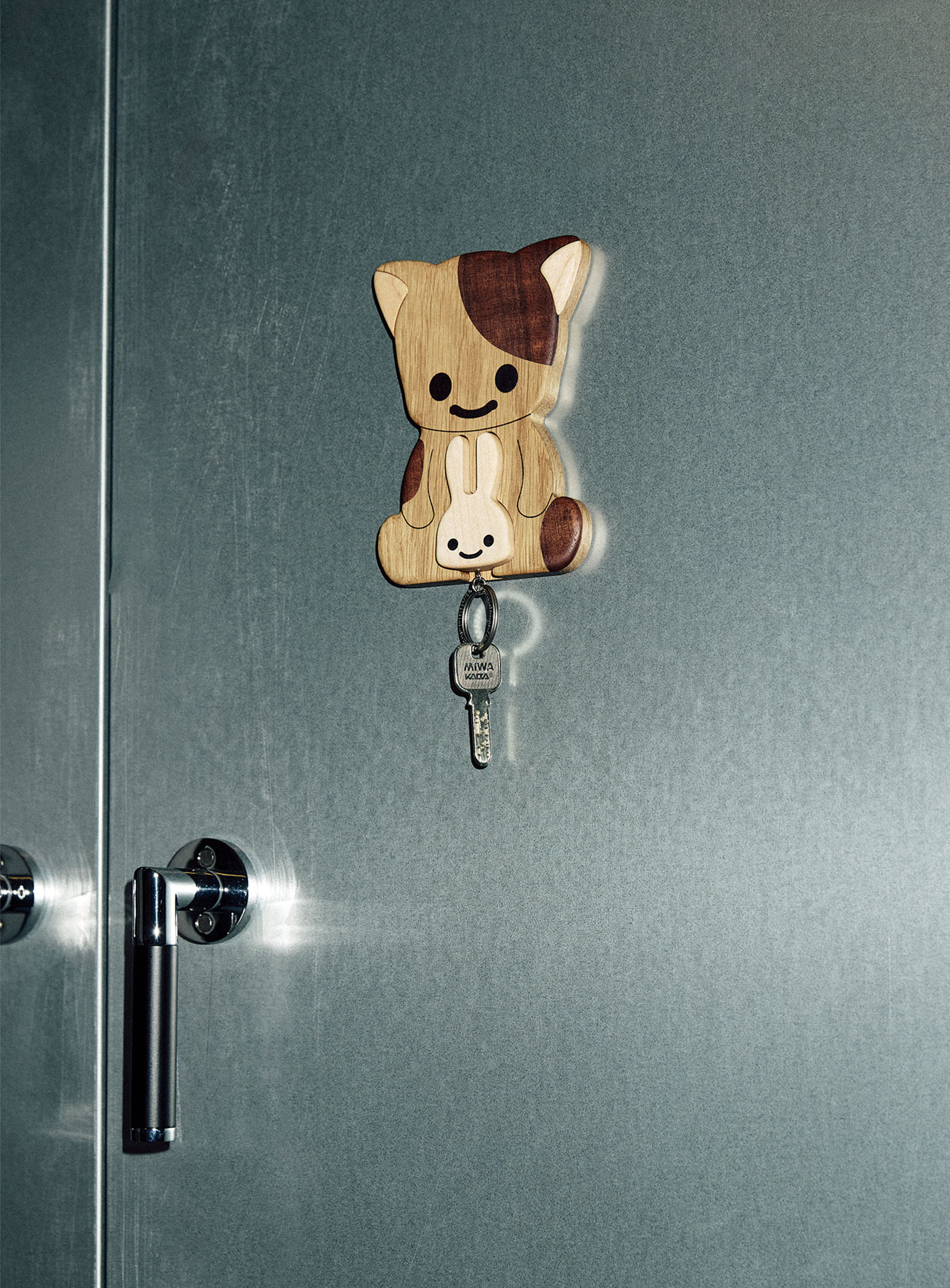 木のフックとキーリング ねこちゃんとうさぎ｜ウサギがいる｜CUNE