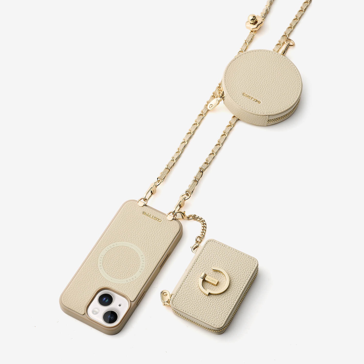 Custype iPhone 15 ケース、ストラップとカードホルダー付き、レザー