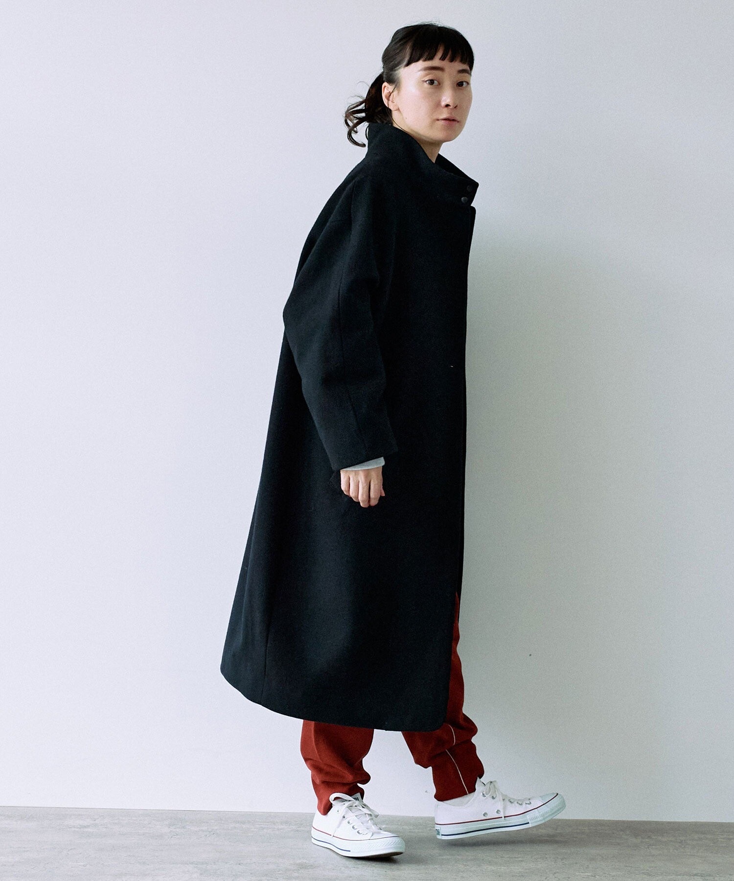 AMBIDEX Store ウールスーパー100 スリットカラー コクーンコート(F