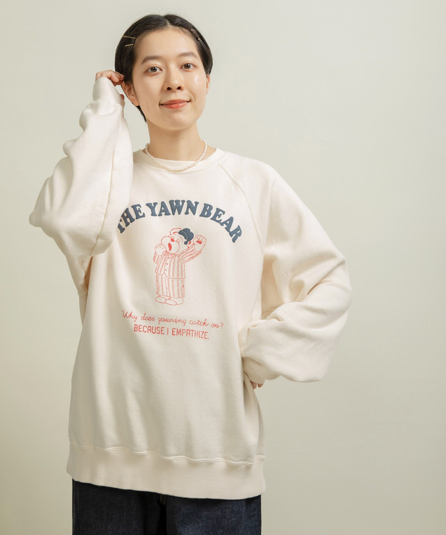 AMBIDEX Store ○30/10裏毛 眠たいくまプリントスウェット(F キナリ