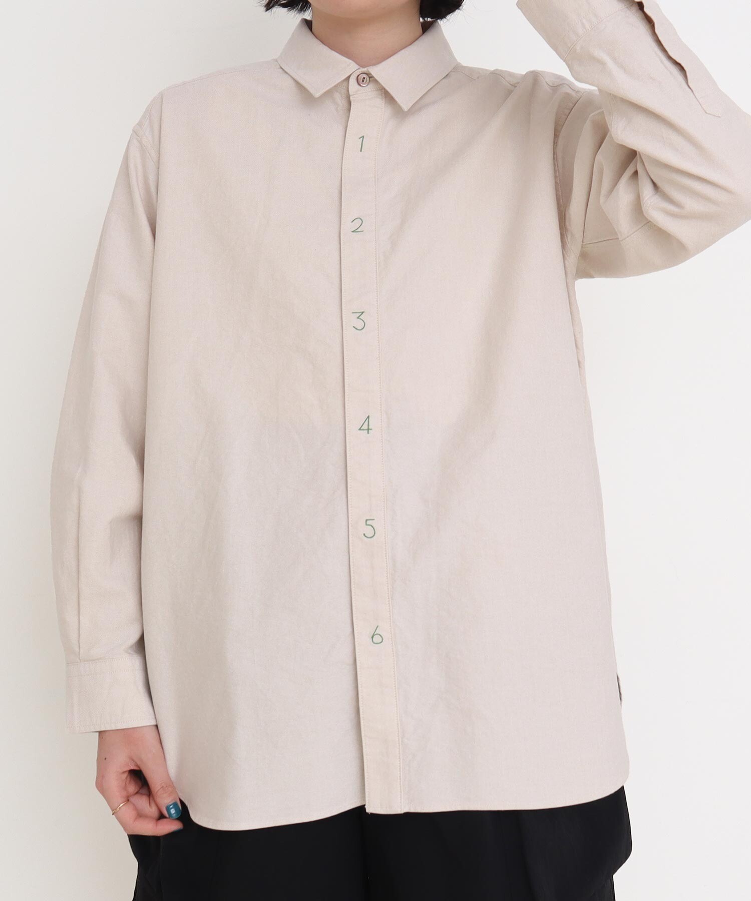 AMBIDEX Store ○40/1 オックス 数字刺繍 長袖シャツ(F サックス): l