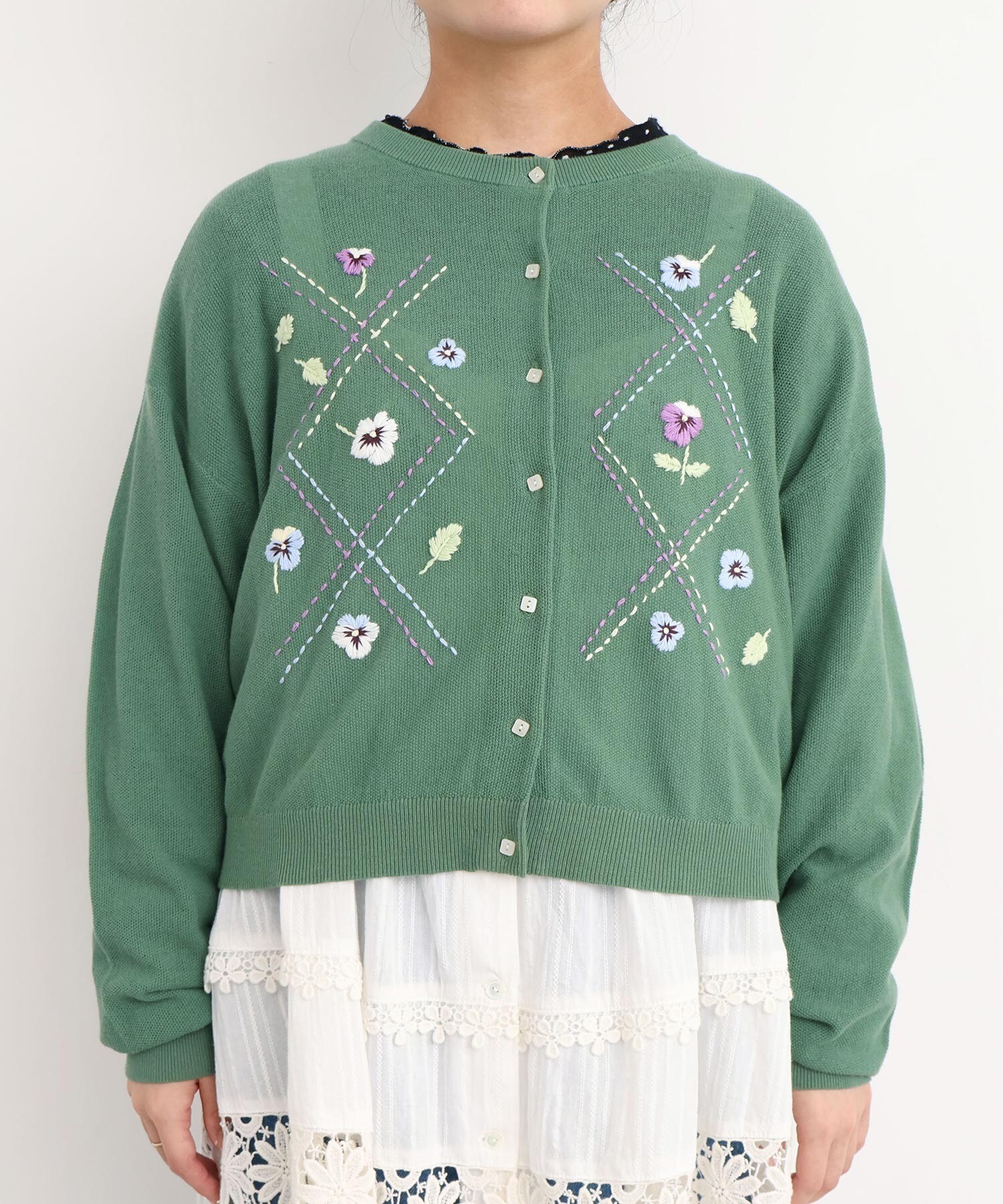 AMBIDEX Store パンジーのお花 ハンド刺繍カーディガン(F イエロー): l