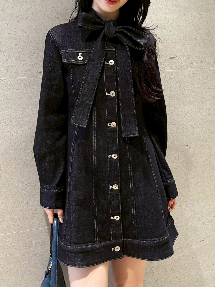 ボウタイデニムミニワンピース(ミニワンピース)｜ワンピース｜LILY