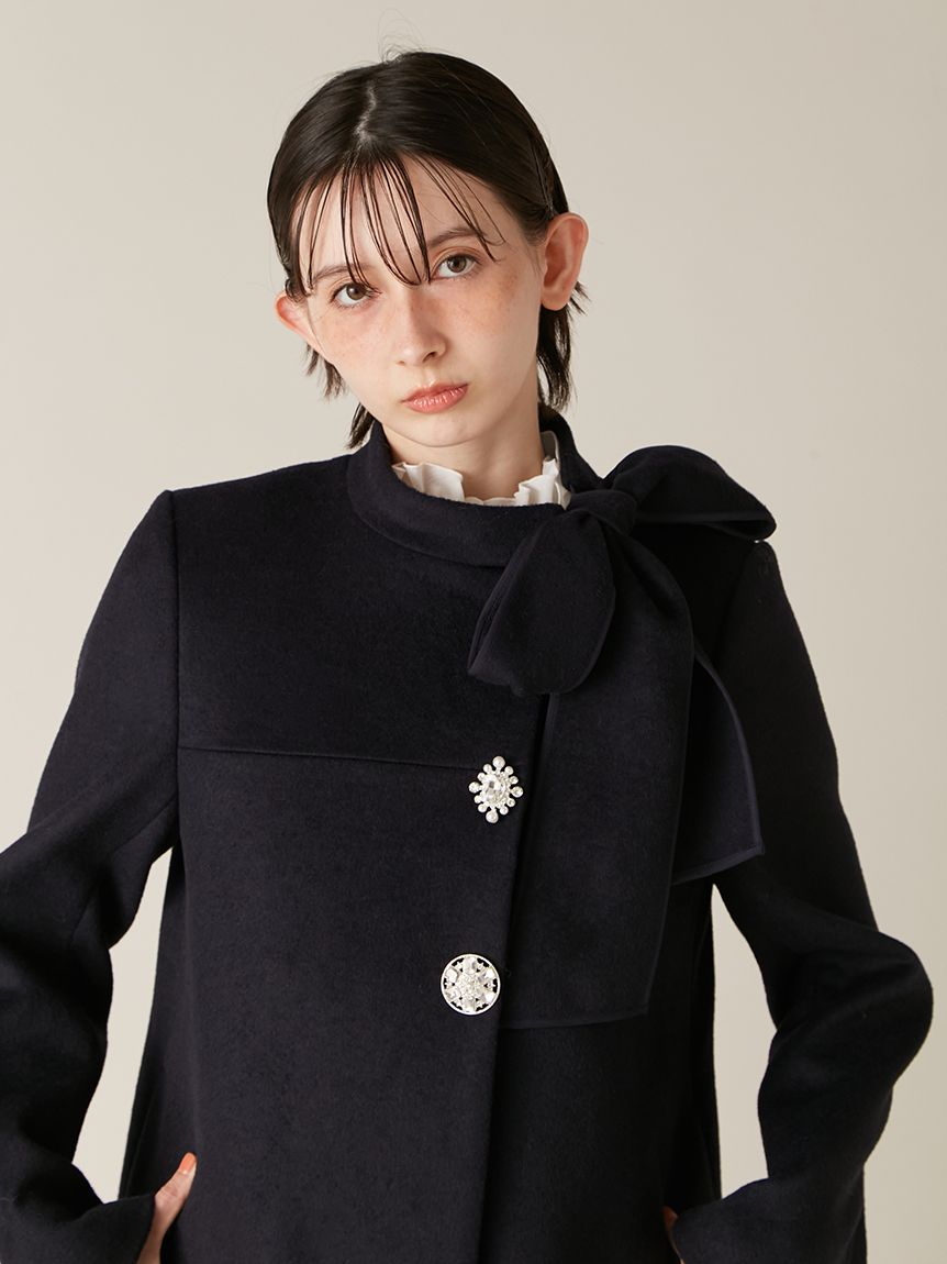 WEB限定カラー】[L.B CANDY STOCK]Aラインビジューリボンコート(コート