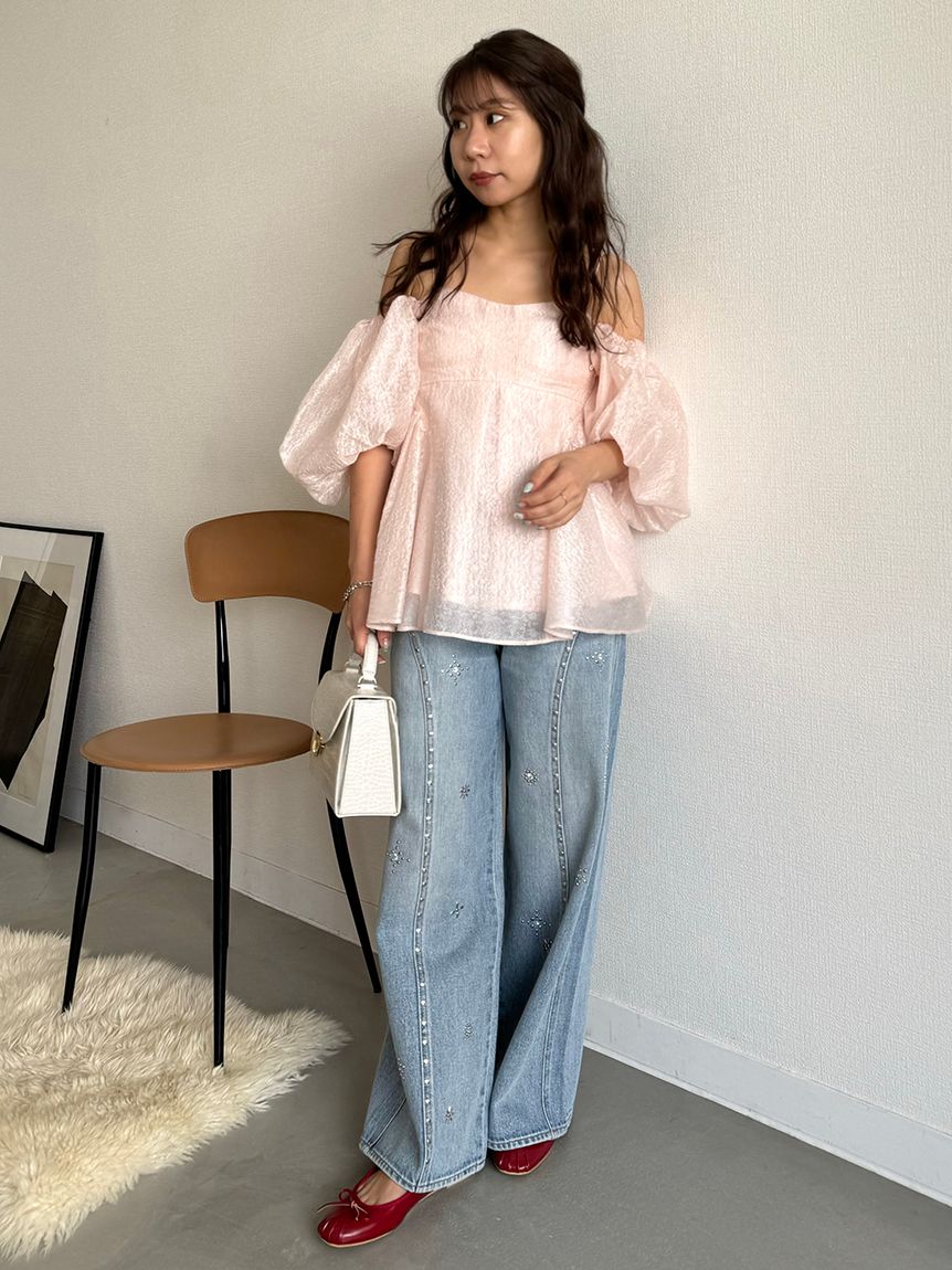 WEB限定カラー】3wayシアージャガードペプラムブラウス(ビスチェ