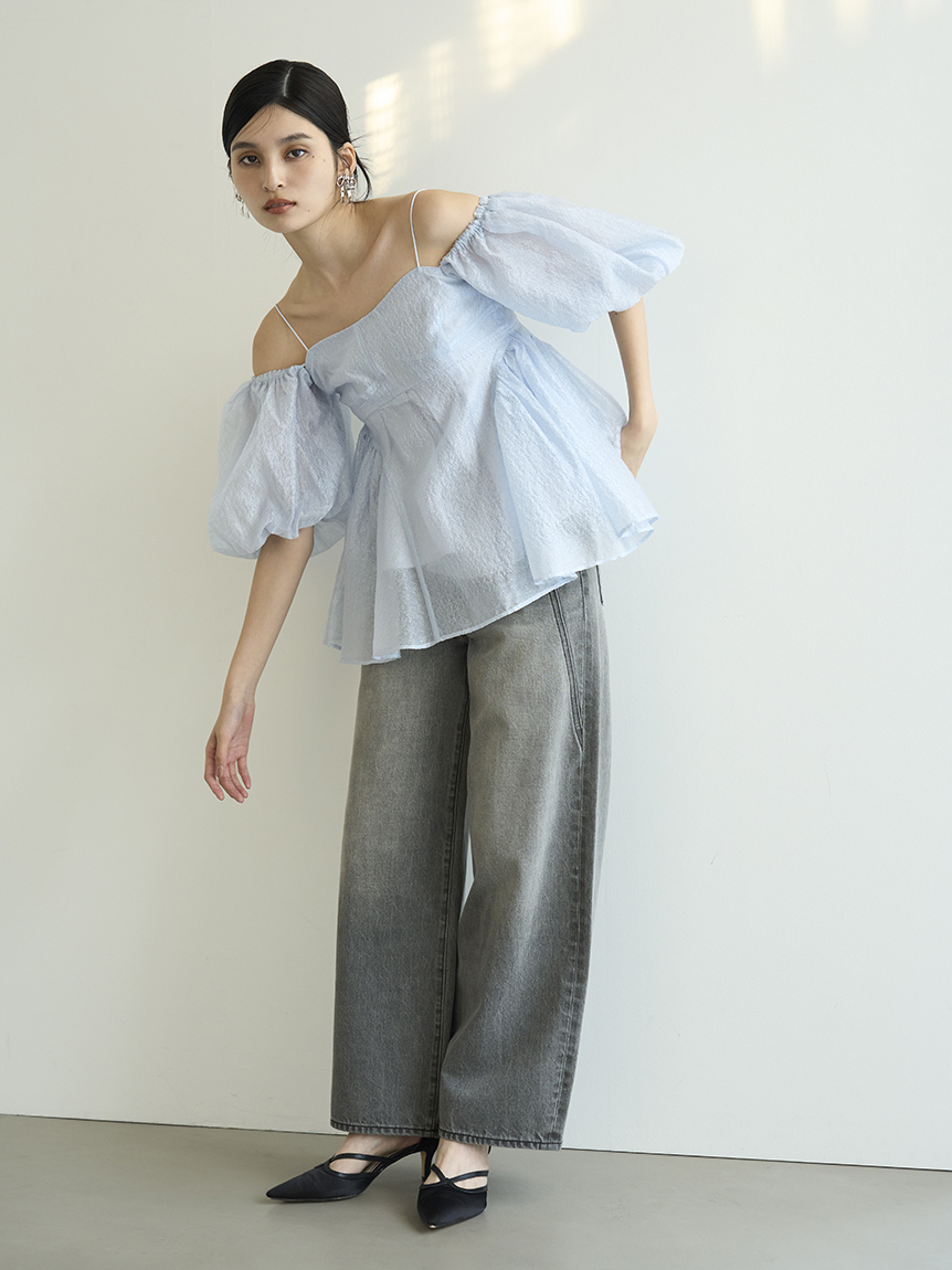 WEB限定カラー】3wayシアージャガードペプラムブラウス(ビスチェ