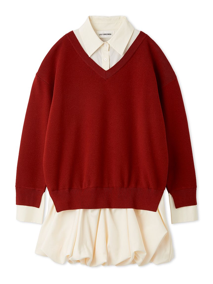 ニットドッキングバルーンワンピース(ニットワンピース)｜ワンピース