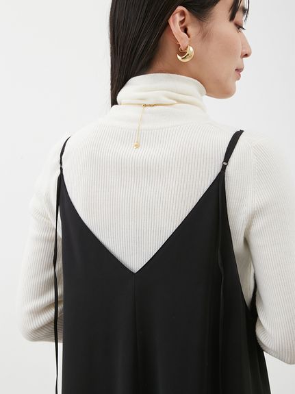 サテンレーストリミングナローキャミワンピース(キャミワンピース