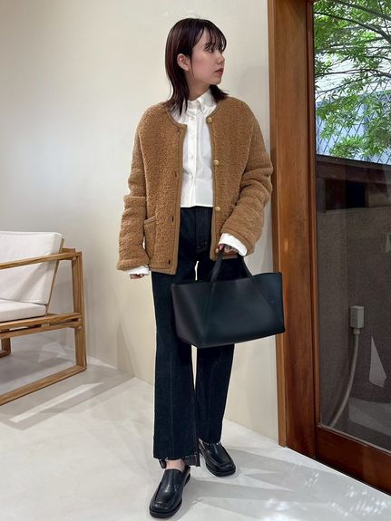 金釦ムートンライクボアニットカーディガン(カーディガン)｜トップス