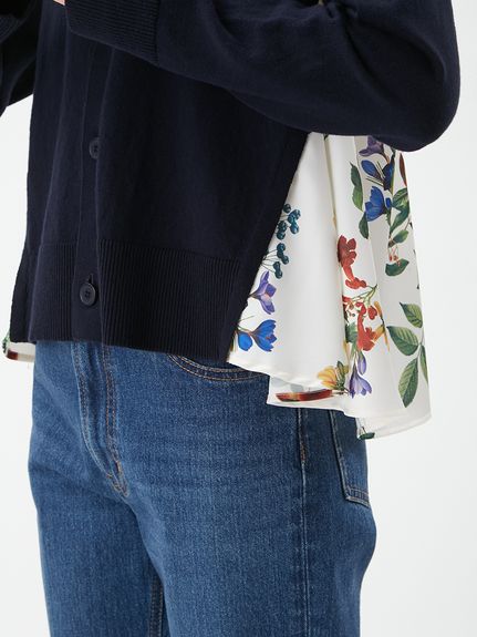 WEB限定カラー】カシミヤコットンボタニカルドッキングカーディガン