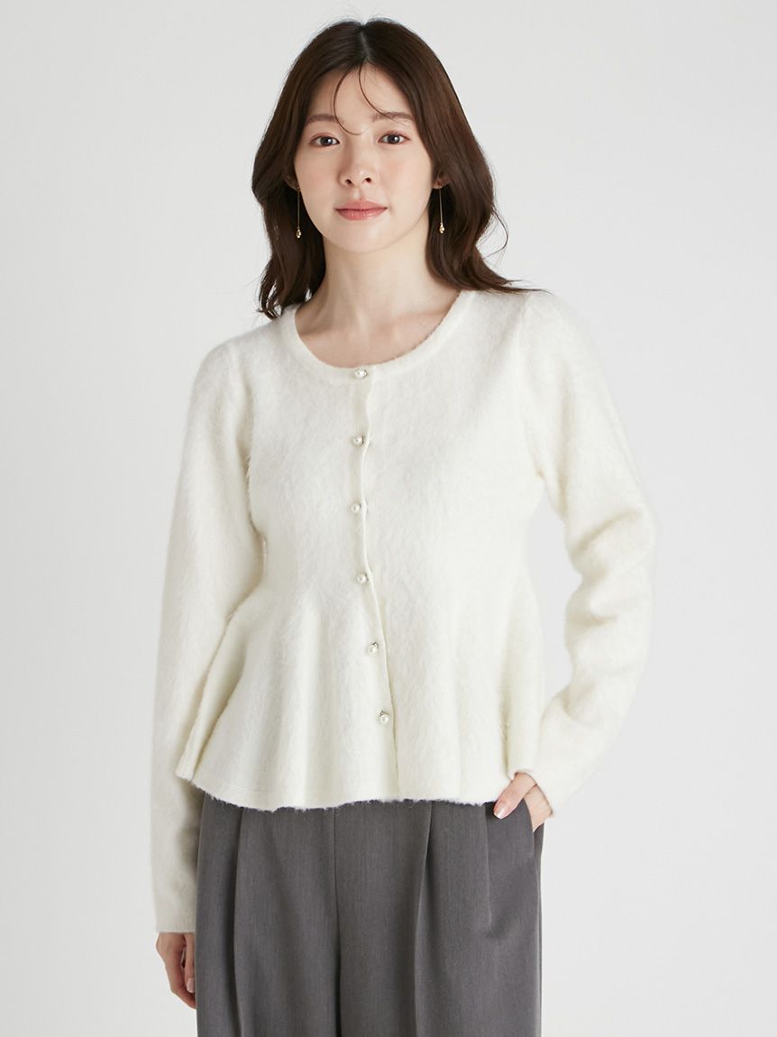 ファーライクペプラムカーディガン(ニットプルオーバー)｜TOPS