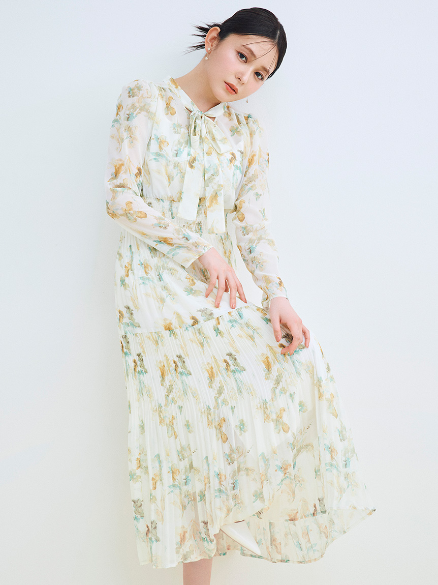 マーブルフラワープリントワンピース(デイリーワンピース)｜DRESS