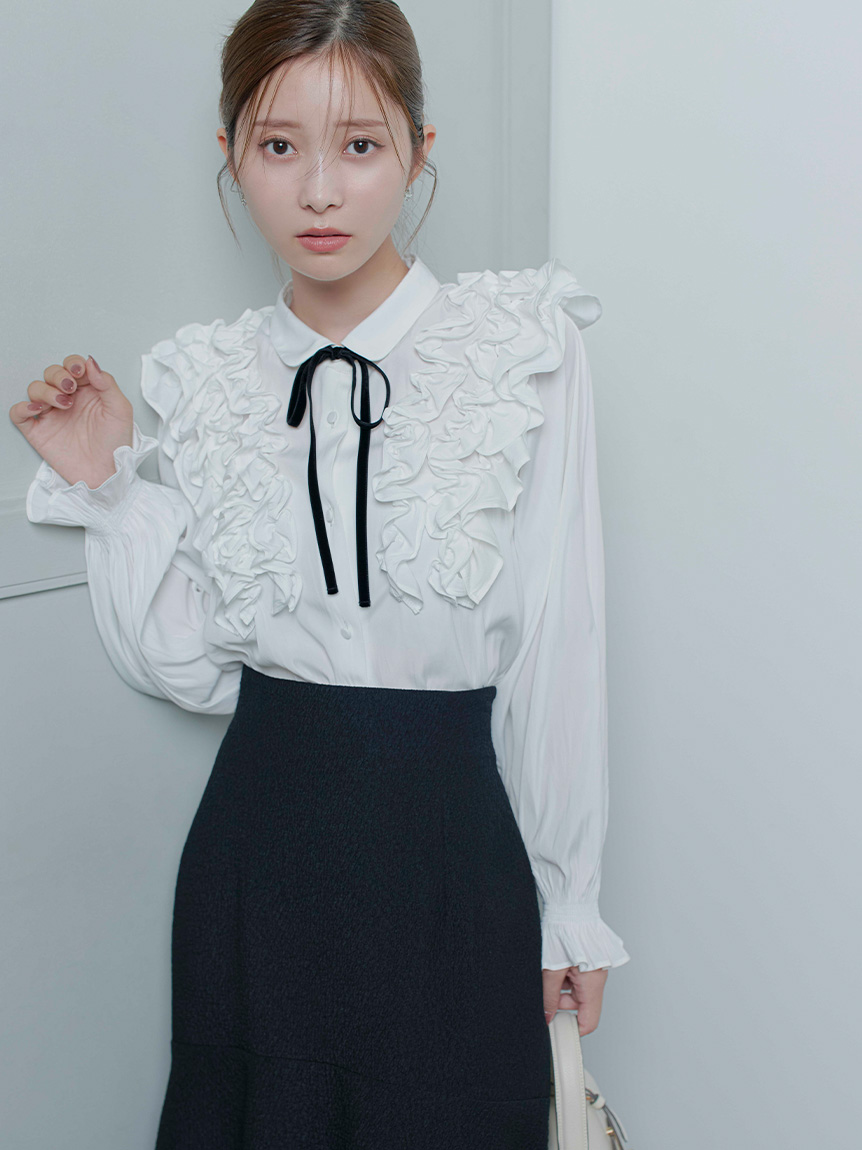 ウォッシャブル】フリルヨークシャツカラーブラウス(ブラウス・シャツ