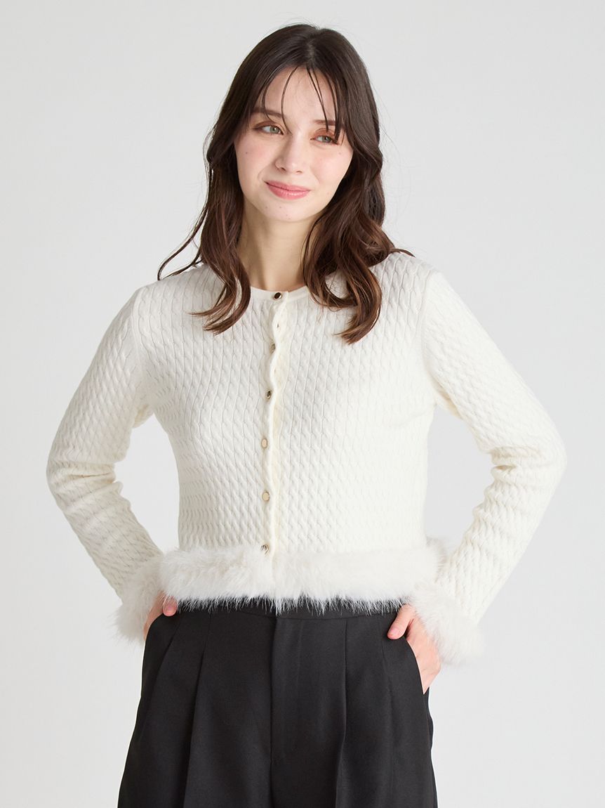 限定カラーあり】シルクカシミア混ファートリムカーディガン (ニット