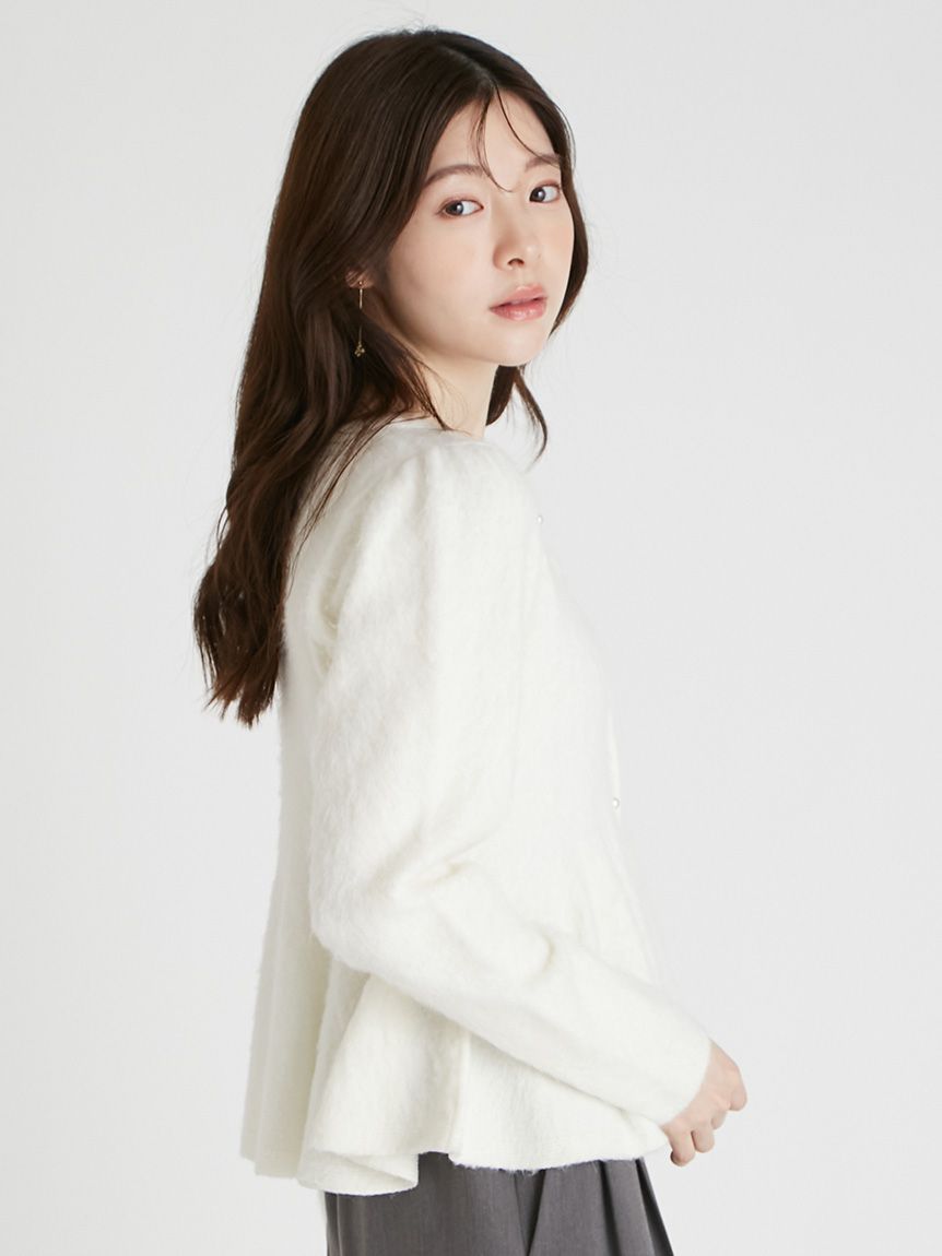 ファーライクペプラムカーディガン(ニットプルオーバー)｜TOPS