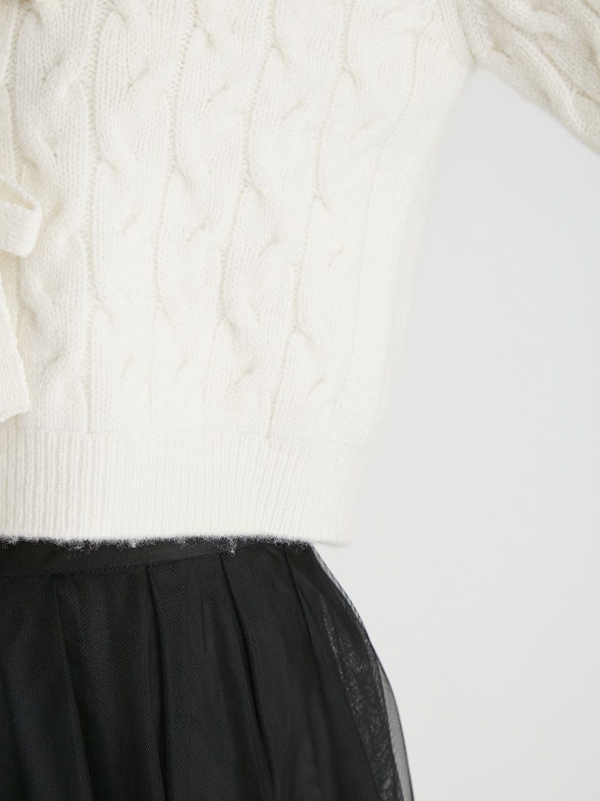 リボンモチーフケーブルニットプルオーバー(ニットプルオーバー)｜TOPS