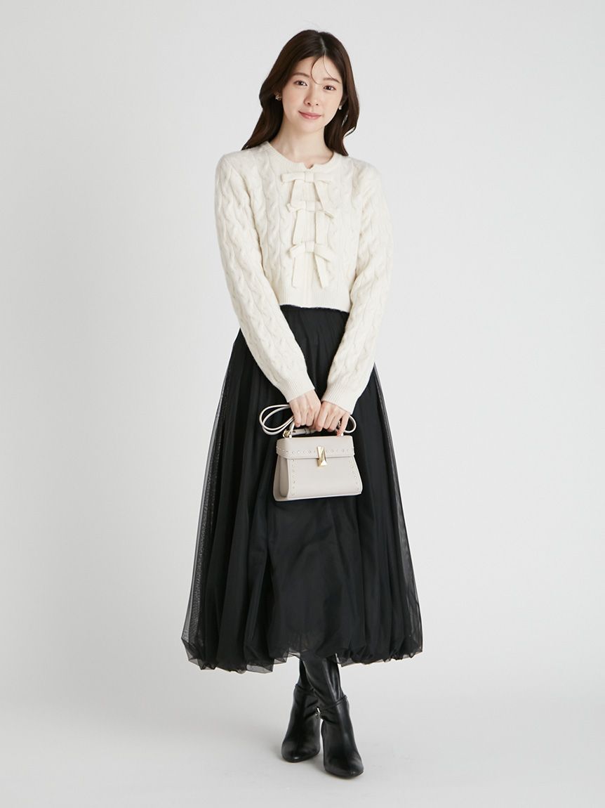 リボンモチーフケーブルニットプルオーバー(ニットプルオーバー)｜TOPS