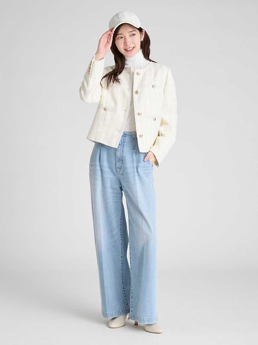 ミドル丈ノーカラーツイードジャケット(ジャケット・ブルゾン)｜OUTER
