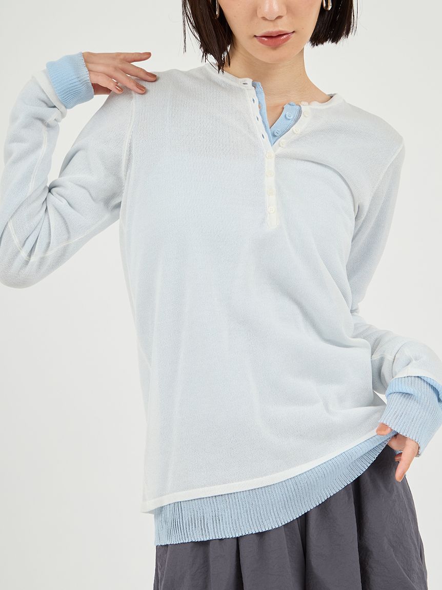 セットアイテム】eco ヘンリーネックレイヤードニットトップス(ニット